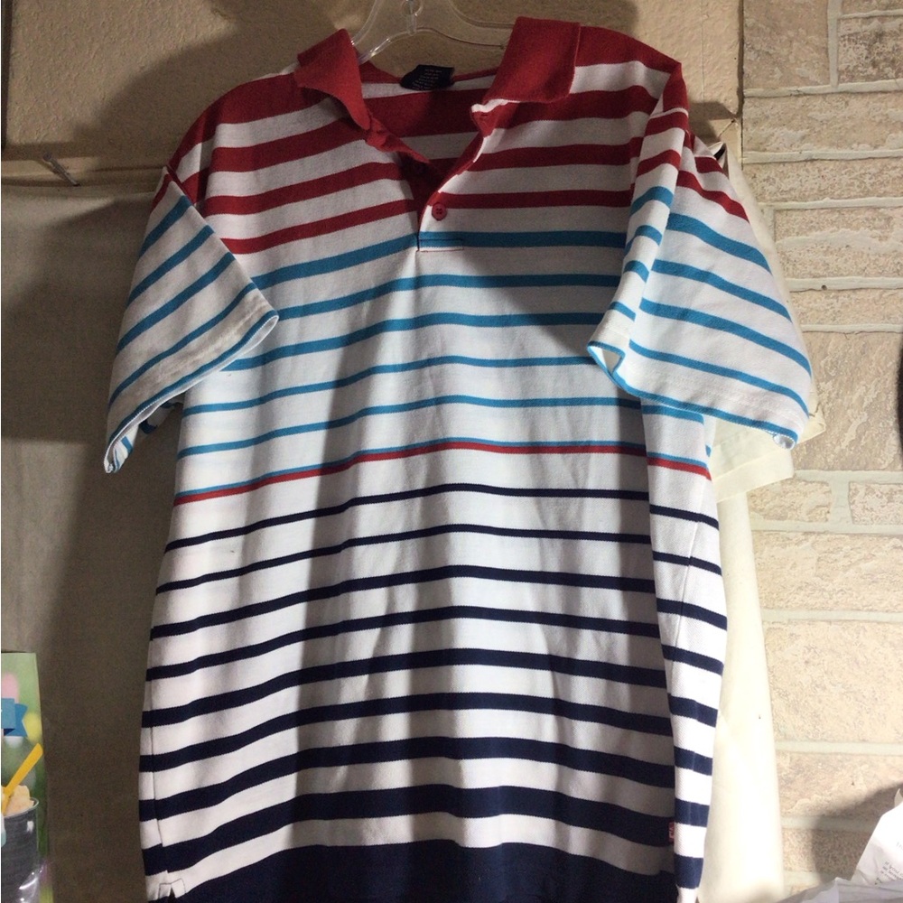 Striped Short-Sleeve Polo Shirt in Red, Blue & Navy